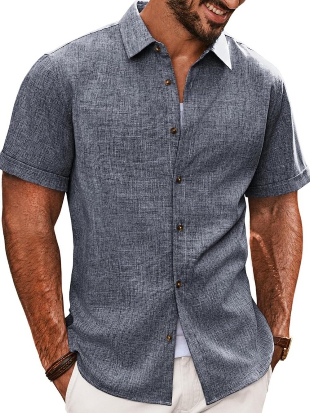 Men's Blue Casual Shirts Short Sleeve Button Down Lightweight Summer